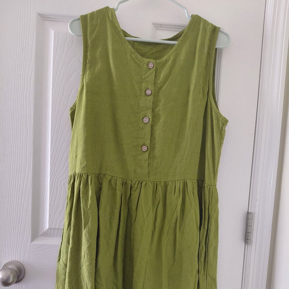 Linenia linen midi dress- moss green